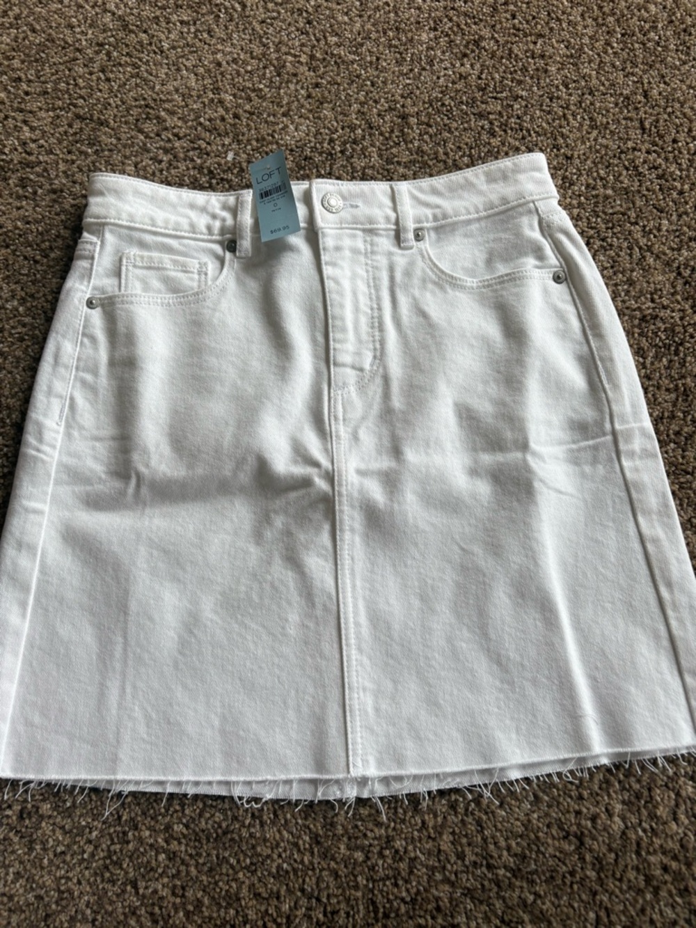 LOFT White Denim A-Line Skirt with Frayed Hem